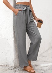 Grey bottoms,Plain Color bottoms,Grey Elastic Waist High Waisted Pants