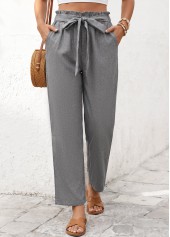 Grey bottoms,Plain Color bottoms,Grey Elastic Waist High Waisted Pants