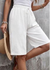 White bottoms,Plain Color bottoms,White Wide Leg Elastic Waist High Waisted Shorts