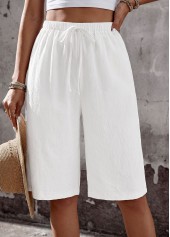 White bottoms,Plain Color bottoms,White Wide Leg Elastic Waist High Waisted Shorts