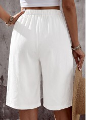 White bottoms,Plain Color bottoms,White Wide Leg Elastic Waist High Waisted Shorts