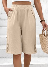 Light Coffee bottoms,Plain Color bottoms,Light Coffee Straight Leg Elastic Waist High Waisted Shorts