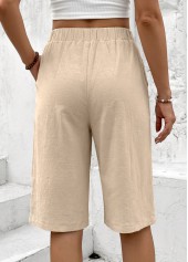 Light Coffee bottoms,Plain Color bottoms,Light Coffee Straight Leg Elastic Waist High Waisted Shorts