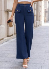 Navy bottoms,Plain Color bottoms,Navy Button Fly High Waisted Pants