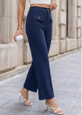 Navy bottoms,Plain Color bottoms,Navy Button Fly High Waisted Pants