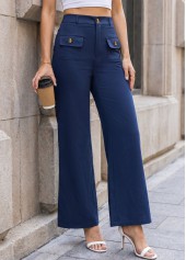 Navy bottoms,Plain Color bottoms,Navy Button Fly High Waisted Pants