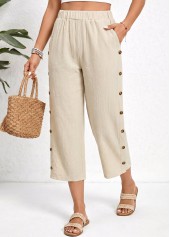 Light Coffee bottoms,Plain Color bottoms,Light Coffee Straight Leg Elastic Waist High Waisted Pants