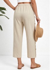Light Coffee bottoms,Plain Color bottoms,Light Coffee Straight Leg Elastic Waist High Waisted Pants