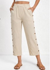Light Coffee bottoms,Plain Color bottoms,Light Coffee Straight Leg Elastic Waist High Waisted Pants