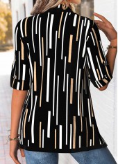 Black tops,Geometric tops,ROTITA Geometric Print Black Square Neck Fake Two Piece Twinset