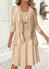 Robe deux pièces et cardigan Rotita à imprimé géométrique gris-brun