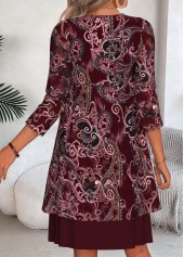 Wine Red dresses,Paisley dresses,Everyday dresses,Casual dresses,ROTITA Wine Red Paisley Print Two-piece Dress and Cardigan
