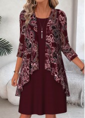 Wine Red dresses,Paisley dresses,Everyday dresses,Casual dresses,ROTITA Wine Red Paisley Print Two-piece Dress and Cardigan