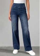 Rotita Denim blaue Straight-Leg-Jeans mit elastischem Bund und hohem Bund