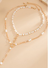 Golden jewelry,Geometric Golden Pearl Alloy Necklace Sets