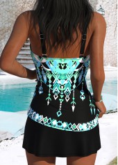 Black swimwear,Tribal swimwear,ROTITA Black Tribal Print Mid Waisted Tankini Set