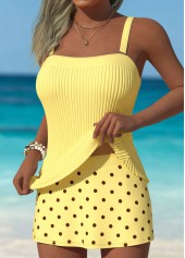 Light Yellow swimwear,Floral swimwear,Plants swimwear,ROTITA Light Yellow Floral Print Mid Waisted Tankini Set