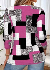 Multi Color tops,Geometric tops,ROTITA Fake 2in1 Geometric Print Multi Color T Shirt