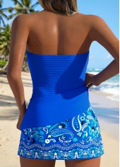 Blue swimwear,Paisley swimwear,ROTITA Blue Tummy Coverage Paisley Print Mid Waisted Tankini Set
