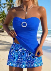 Blue swimwear,Paisley swimwear,ROTITA Blue Tummy Coverage Paisley Print Mid Waisted Tankini Set