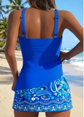 Blue swimwear,Paisley swimwear,ROTITA Blue Tummy Coverage Paisley Print Mid Waisted Tankini Set