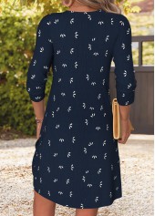 Navy dresses,Tribal dresses,Everyday dresses,Casual dresses,ROTITA Navy Tribal Print Patchwork Short Split Neck Dress