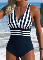 Navy swimwear,Striped swimwear,Geometric swimwear,ROTITA Navy Cross Striped One Piece Swimwear