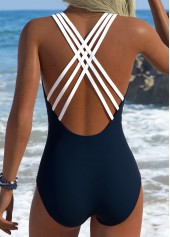 Navy swimwear,Striped swimwear,Geometric swimwear,ROTITA Navy Cross Striped One Piece Swimwear
