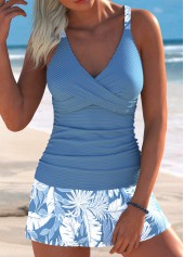 ROTITA Dusty Blue Surplice Leaf Print Mid Waisted Tankini Set