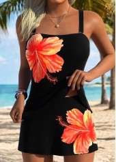 ROTITA Black Tummy Coverage Floral Print Mid Waisted Tankini Set