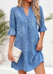 ROTITA Denim Blue Floral Print Tummy Coverage Short Dress