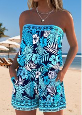 Navy swimwear,Floral swimwear,Plants swimwear,ROTITA Navy Ruched Floral Print One Piece Swimwear