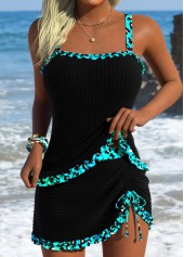 ROTITA Black Tummy Coverage Leopard Mid Waisted Tankini Set