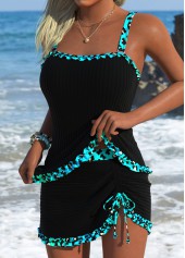 Black swimwear,Leopard swimwear,Animal Print swimwear,ROTITA Black Tummy Coverage Leopard Mid Waisted Tankini Set