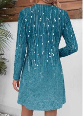 Turquoise dresses,Plants dresses,Everyday dresses,Casual dresses,ROTITA Turquoise Leaf Print Tummy Coverage Short Split Neck Dress