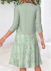 Light Green dresses,Geometric dresses,Everyday dresses,Casual dresses,ROTITA Light Green Geometric Print Two-piece Dress and Cardigan