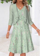 hellgrünes zweiteiliges Kleid und Cardigan mit geometrischem Muster von Rotita