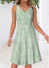 Light Green dresses,Geometric dresses,Everyday dresses,Casual dresses,ROTITA Light Green Geometric Print Two-piece Dress and Cardigan
