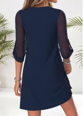 Navy dresses,Plain Color dresses,Everyday dresses,Casual dresses,ROTITA Navy Patchwork Short Split Neck Long Sleeve Dress