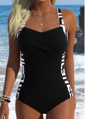 ROTITA Black Pull On Geometric Print One Piece Swimwear