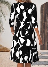 Black dresses,Geometric dresses,Everyday dresses,Casual dresses,ROTITA Black Geometric Print Fake 2in1 Square Neck Dress