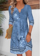 ROTITA Dusty Blue Random Floral Print Shirred Short Dress