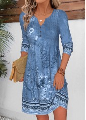 Dusty Blue dresses,Plants dresses,Floral dresses,Everyday dresses,Casual dresses,ROTITA Dusty Blue Random Floral Print Shirred Short Dress