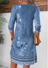 Dusty Blue dresses,Plants dresses,Floral dresses,Everyday dresses,Casual dresses,ROTITA Dusty Blue Random Floral Print Shirred Short Dress
