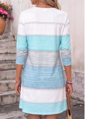 Blue dresses,Striped dresses,Geometric dresses,Everyday dresses,Casual dresses,ROTITA Blue Striped Tummy Coverage Short Split Neck Dress