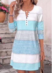 Blue dresses,Striped dresses,Geometric dresses,Everyday dresses,Casual dresses,ROTITA Blue Striped Tummy Coverage Short Split Neck Dress