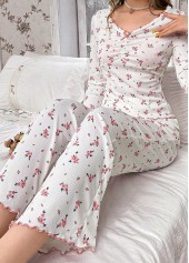 Light Pink loungewear,Ditsy Floral loungewear,Ditsy Floral Print Light Pink Lounge Top and Pants