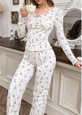 Light Pink loungewear,Ditsy Floral loungewear,Ditsy Floral Print Light Pink Lounge Top and Pants