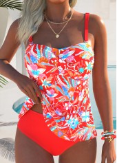 ROTITA Coral Criss Cross Random Floral Print Tankini Set
