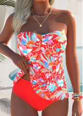 Coral swimwear,Plants swimwear,Floral swimwear,ROTITA Coral Criss Cross Random Floral Print Tankini Set